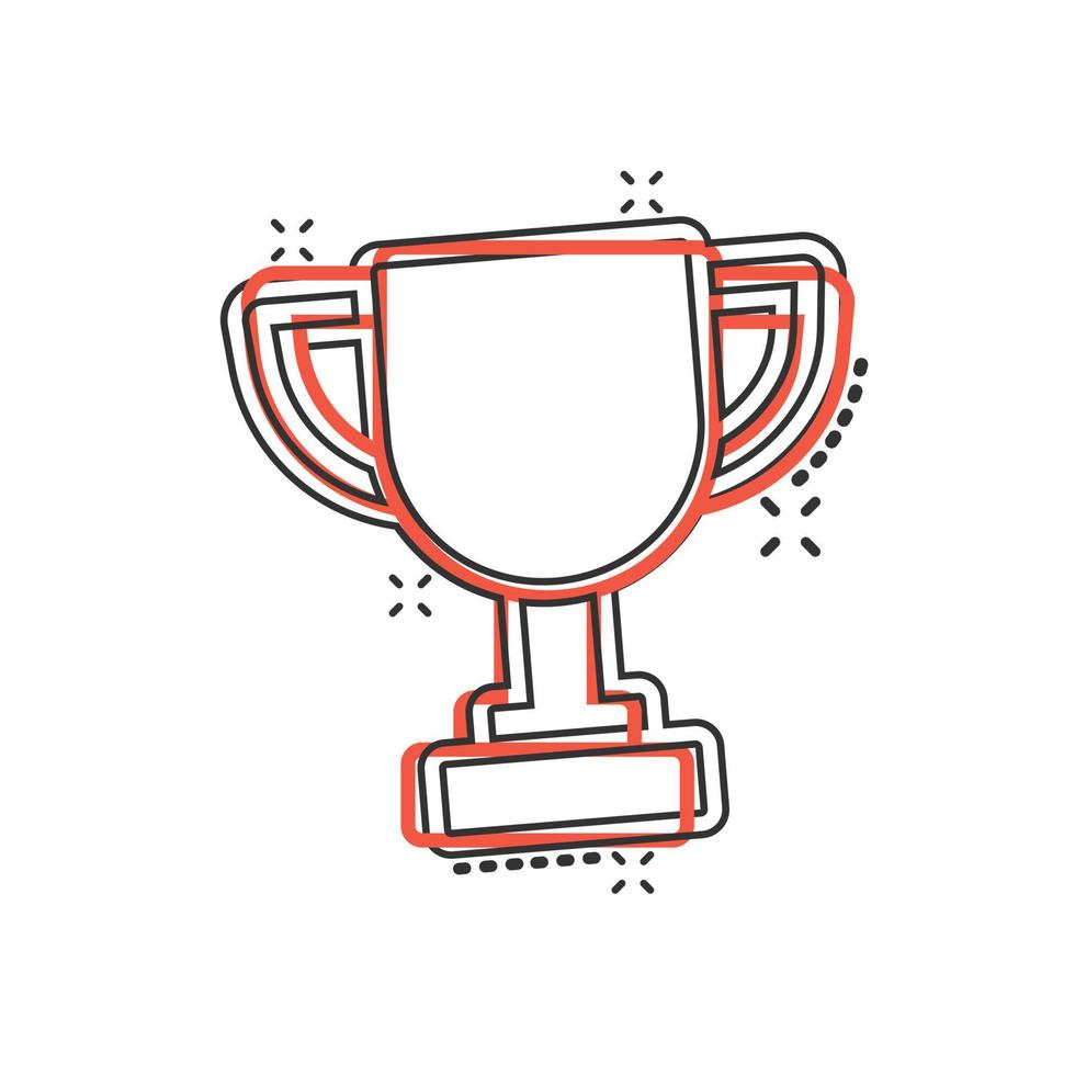 icône de la coupe du trophée dans le style comique. gobelet prix cartoon vector illustration sur fond isolé. concept d'entreprise de signe d'effet d'éclaboussure de prix.