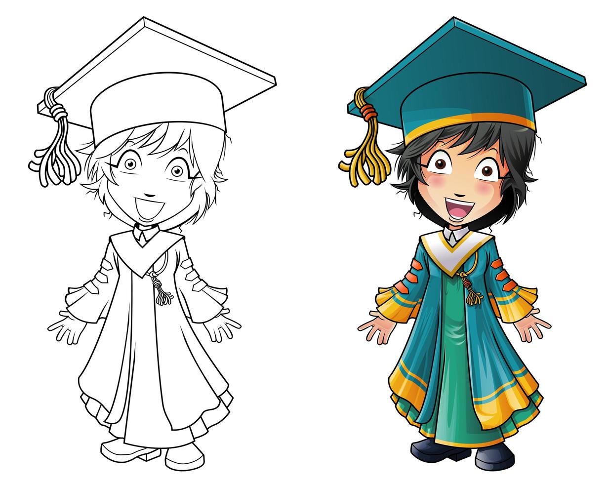 Page de coloriage de dessin animé homme de graduation pour les enfants vecteur