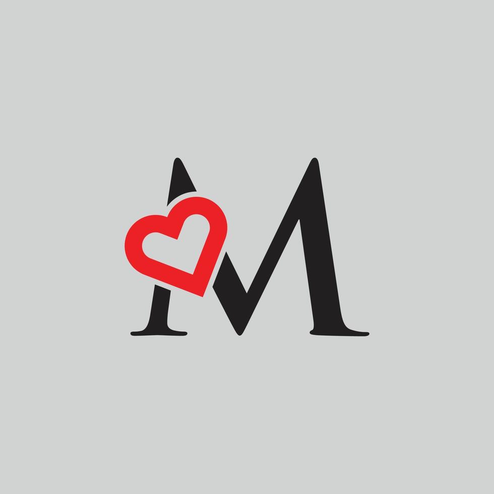 logo coeur lettre m. belle création de logo d'amour vectoriel. m amour contour créatif lettre design vecteur