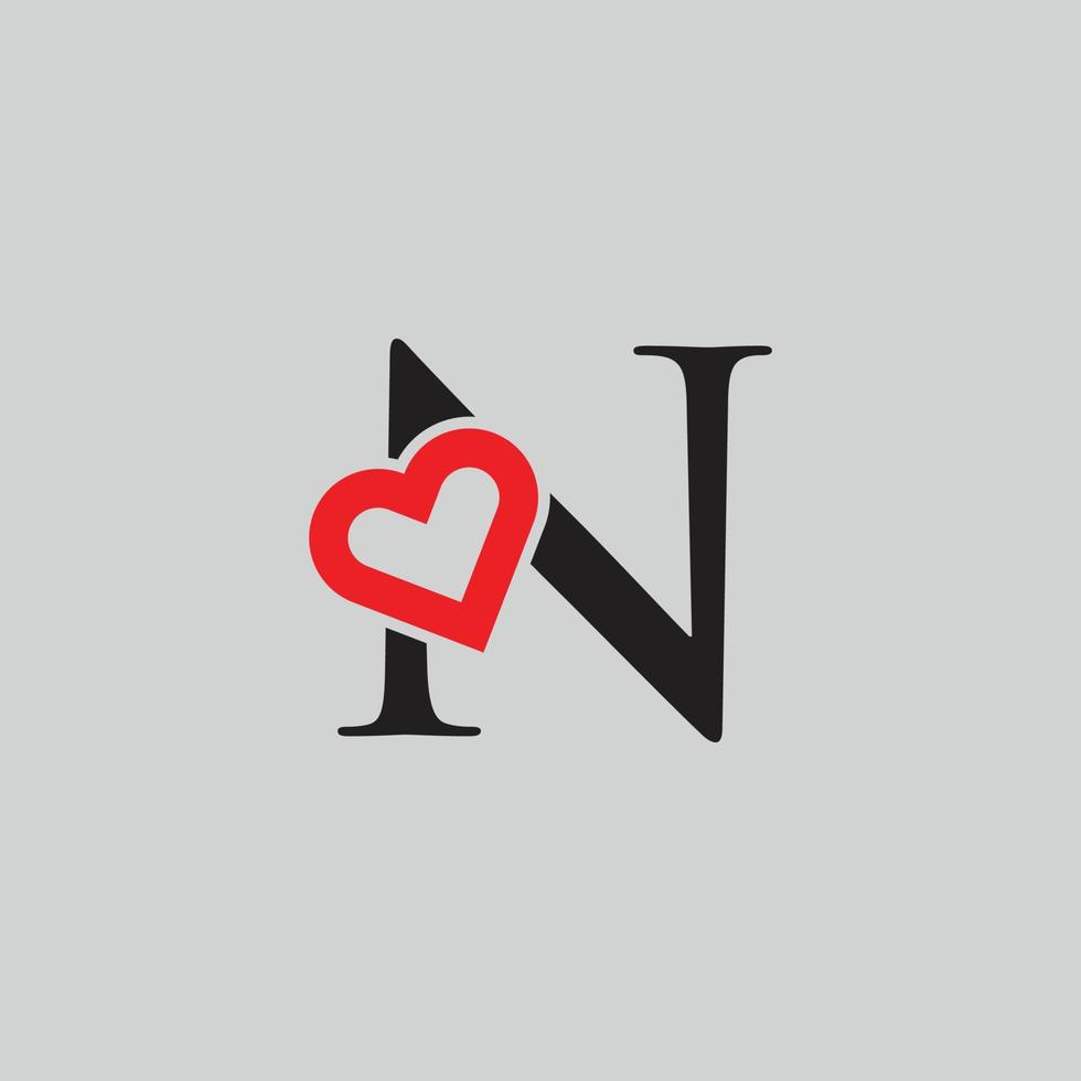 logo coeur lettre n. belle création de logo d'amour vectoriel. n amour contour créatif lettre design vecteur