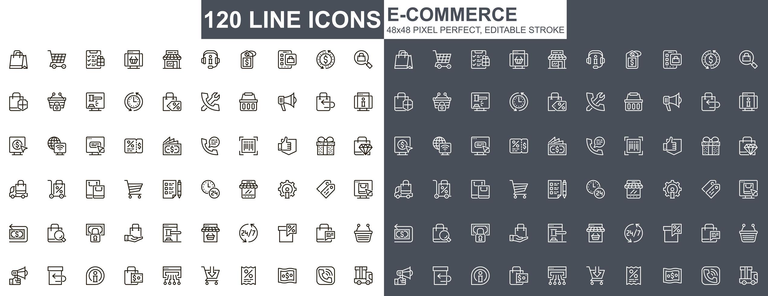 jeu d'icônes de fine ligne e-commerce vecteur