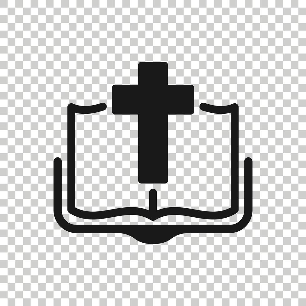 icône de livre biblique dans un style plat. illustration vectorielle de foi de l'église sur fond blanc isolé. concept d'entreprise de spiritualité. vecteur