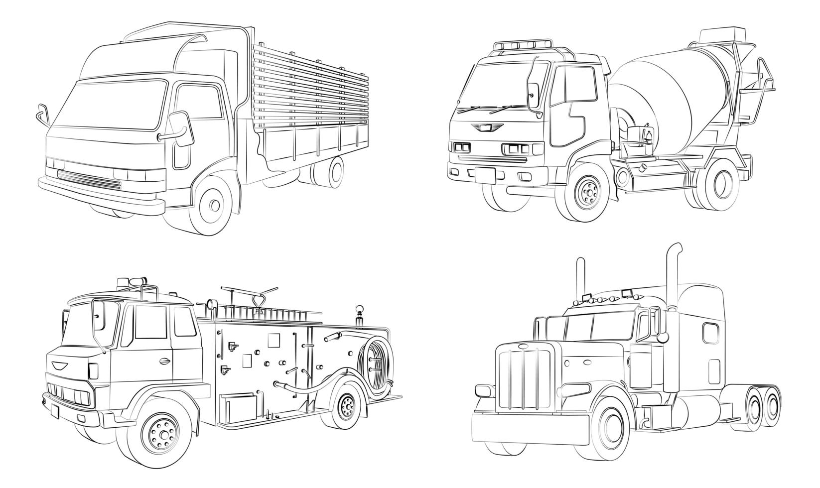 Coloriage de camions de dessin animé pour les enfants vecteur