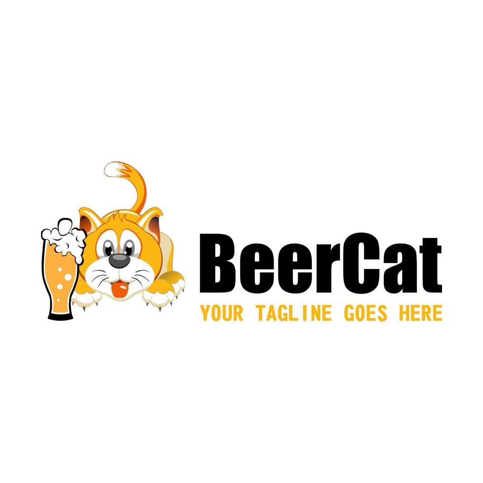 verre à bière et chat jaune ivre image graphique icône logo design abstrait concept vecteur stock. peut être utilisé comme symbole lié à un animal ou à une boisson.