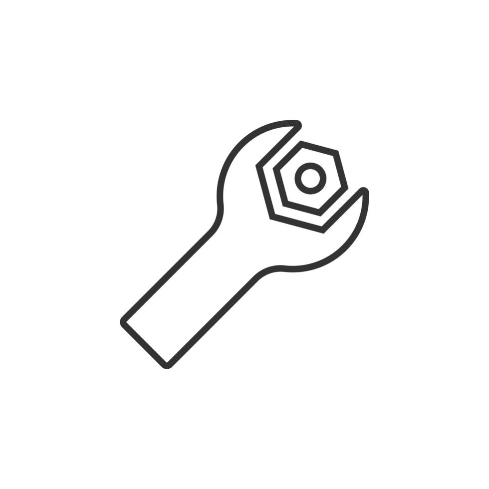 icône de clé dans un style plat. illustration vectorielle de clé à molette sur fond blanc isolé. concept d'entreprise d'équipement de réparation. vecteur