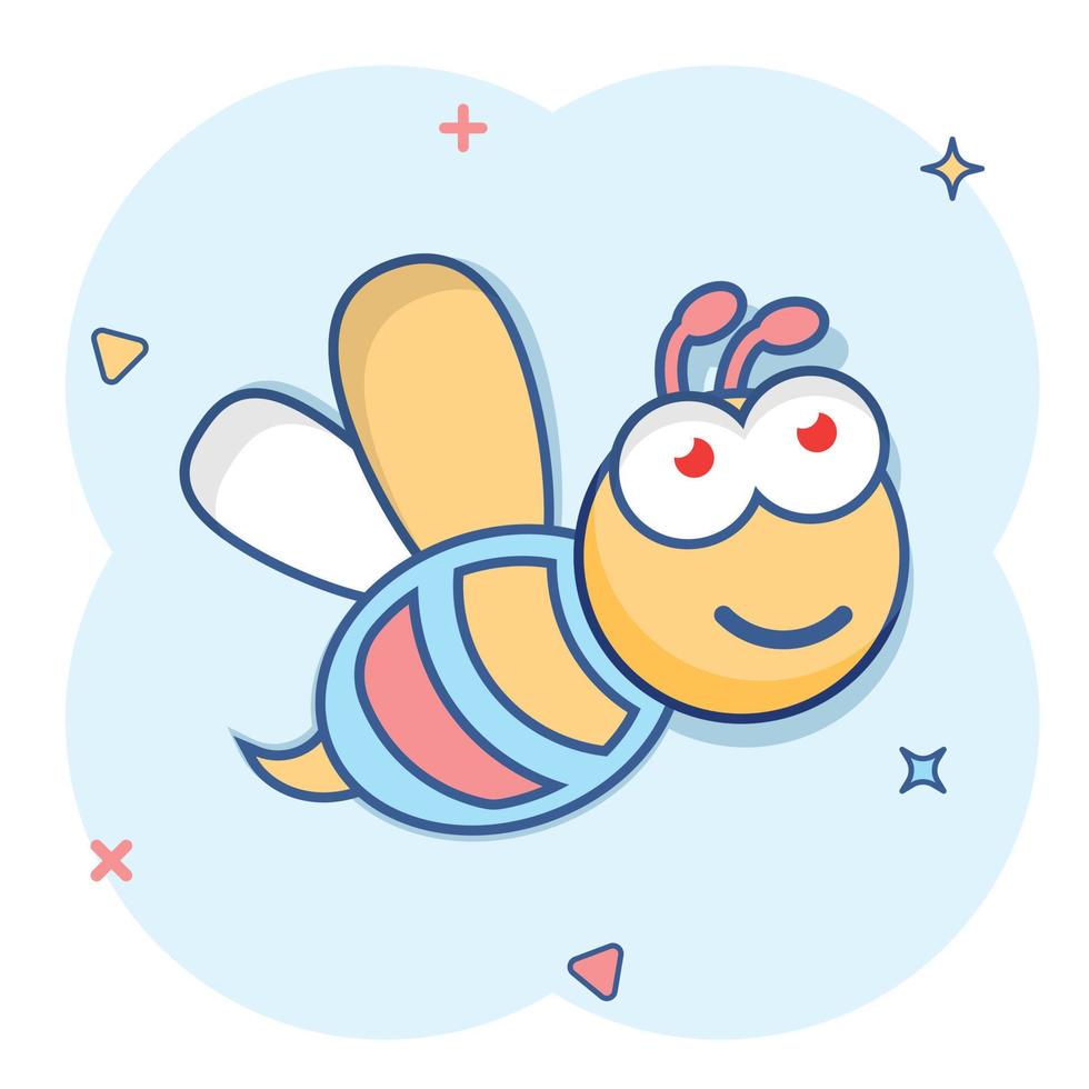 icône d'abeille de dessin animé de vecteur dans le style comique. pictogramme d'illustration de concept d'insecte de guêpe. concept d'effet d'éclaboussure d'entreprise d'abeille.