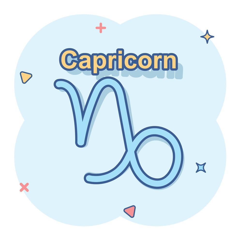 icône de zodiaque capricorne de dessin animé de vecteur dans le style comique. pictogramme d'illustration de signe d'astrologie. concept d'effet d'éclaboussure d'affaires horoscope capricorne.