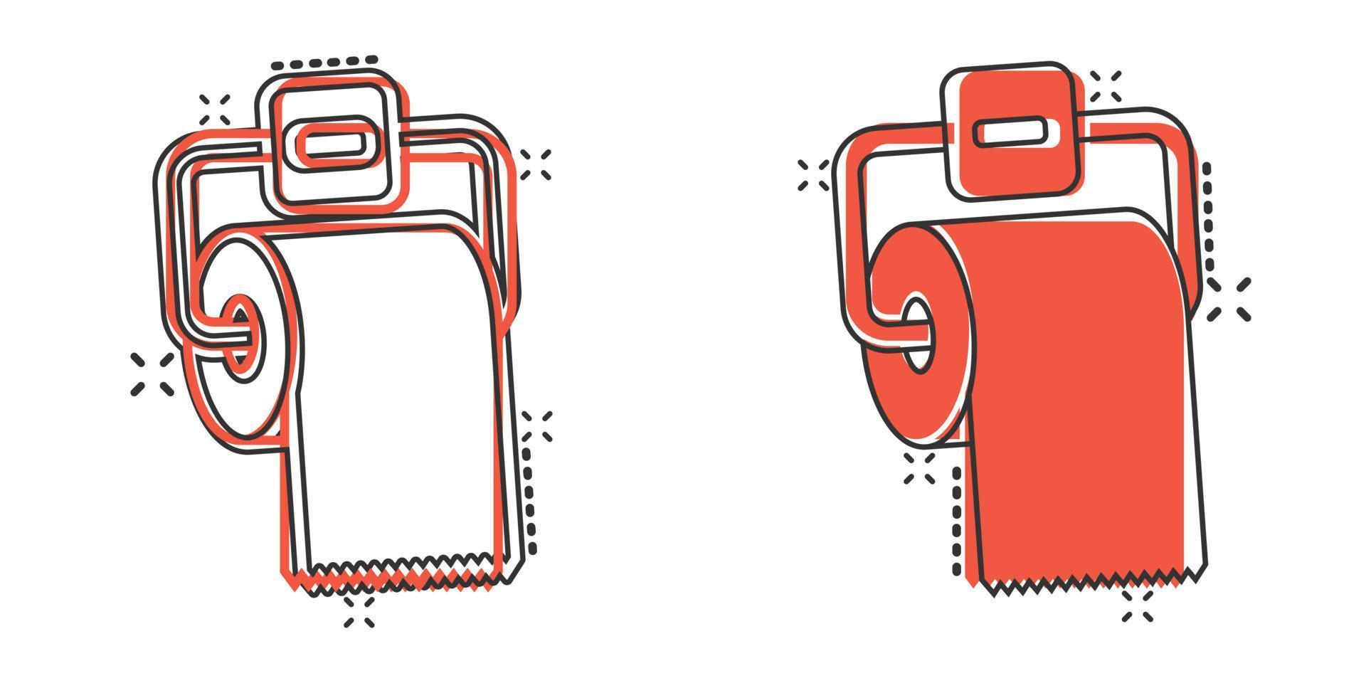 icône de papier toilette dans le style comique. illustration de vecteur de dessin animé propre sur fond isolé. concept d'entreprise de signe d'effet d'éclaboussure de toilettes wc.