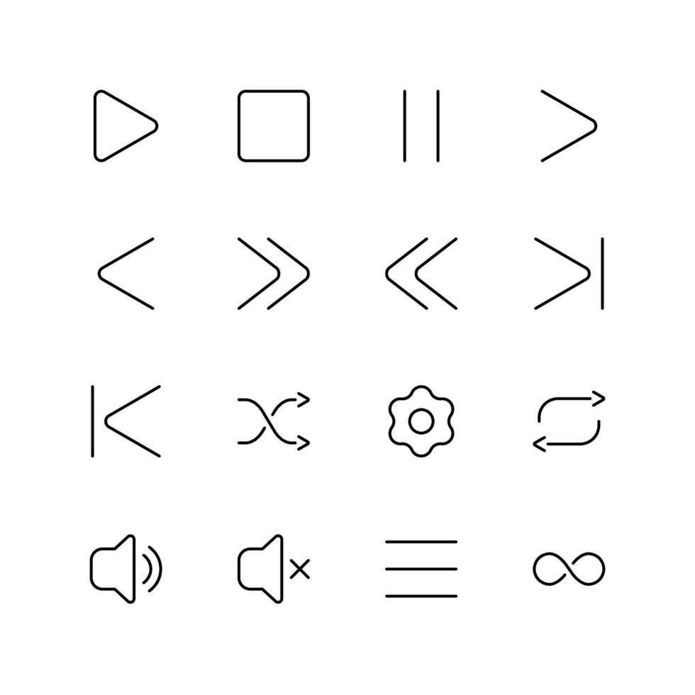 vecteur de lecteur multimédia ensemble d'icônes en lignes. icônes d'interface, médias, musique, conception collection de boutons de lecteur multimédia.