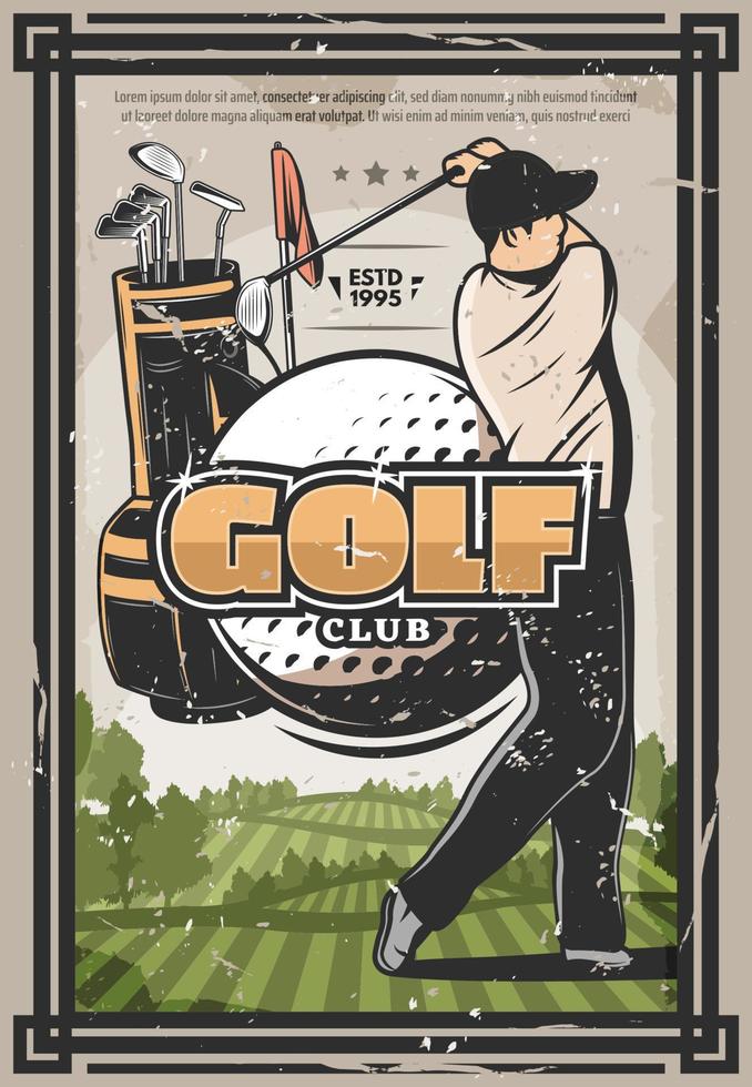 affiche de sport de golf avec golfeur, club et balle vecteur