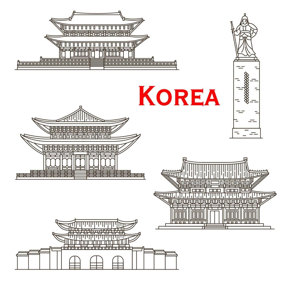 monuments de voyage coréens de la porte de séoul, palais vecteur
