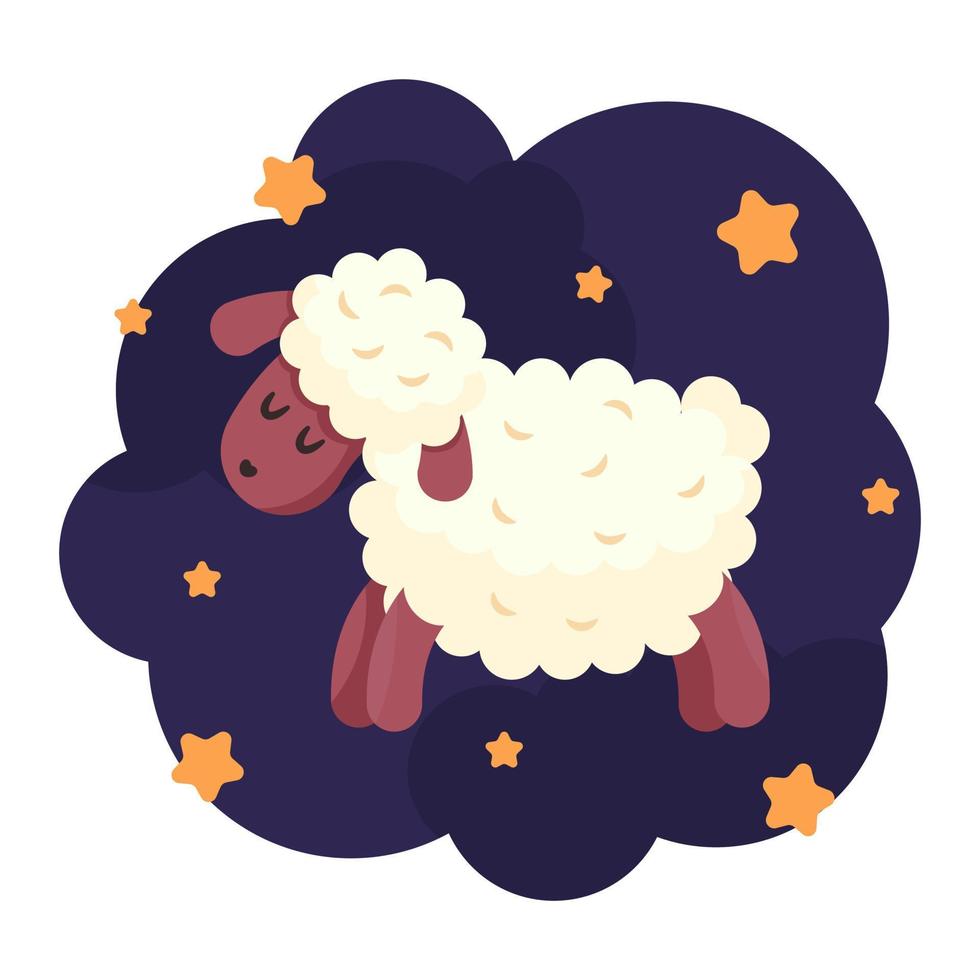 moutons en pose de saut sur fond de nuit avec des étoiles. compter les moutons sautant par-dessus la clôture avant de se coucher. drôles d'agneaux. rêver, se détendre, compter, insomnie, sommeil de bébé, insomnie. vecteur