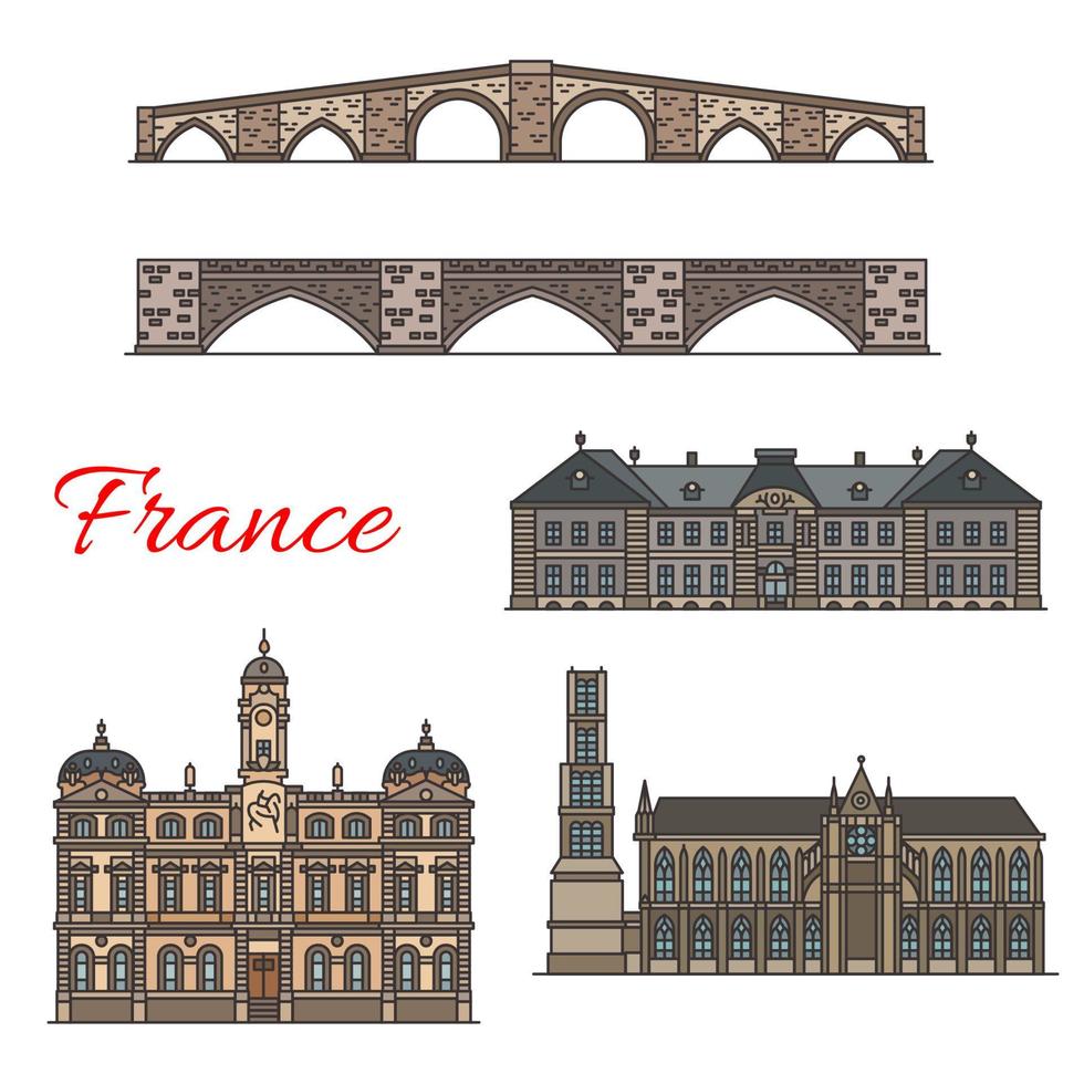 icônes de fine ligne de repères de voyage français vecteur