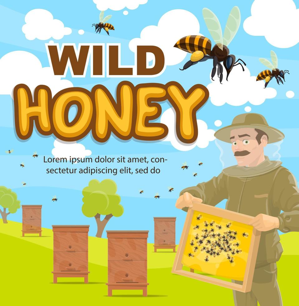 affiche vectorielle apiculteur au rucher apicole vecteur