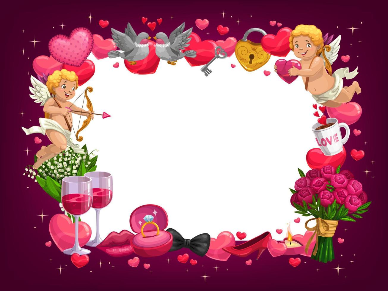 saint valentin aime les coeurs, les fleurs et les cupidons vecteur