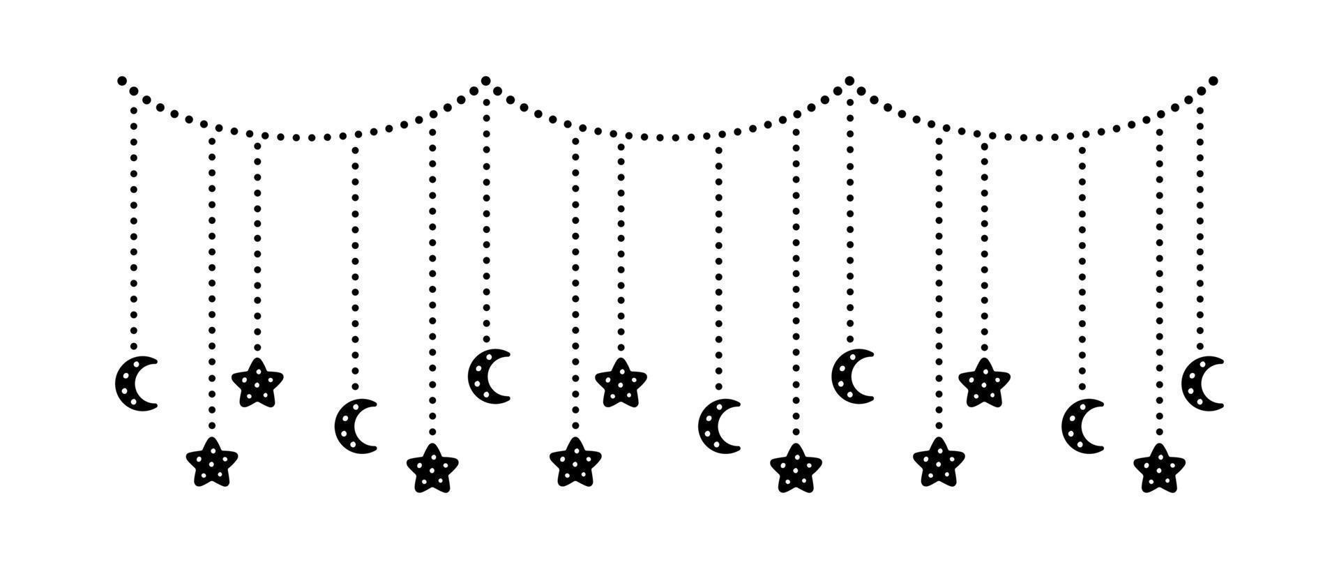 la lune et les étoiles s'allument en silhouette de guirlande de banderoles vecteur