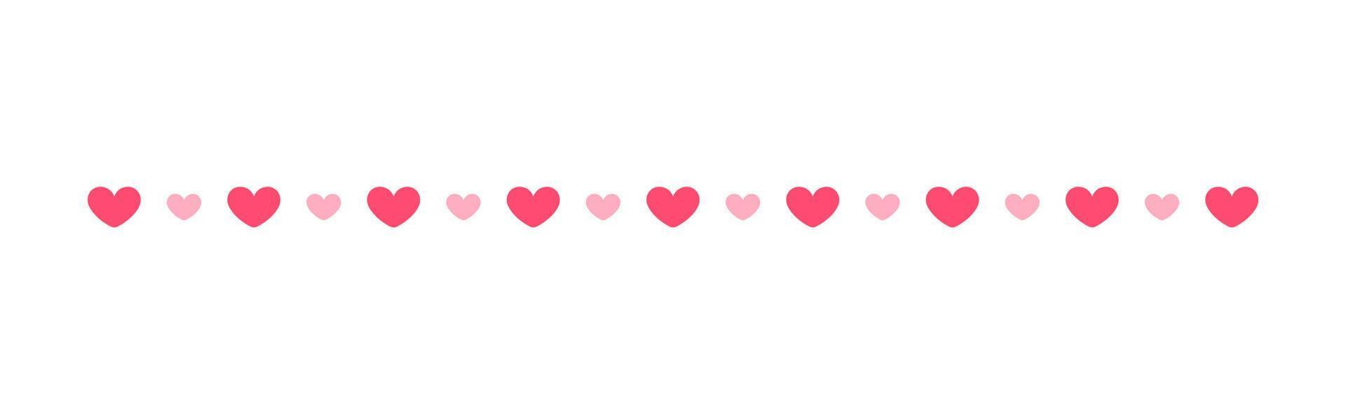 séparateur de bordure de motif de coeurs roses. valentines romantique pastel simple plat clipart illustration vectorielle vecteur