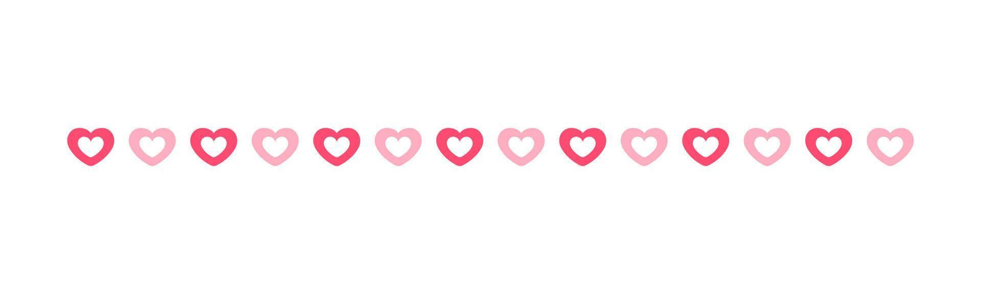 séparateur de bordure de motif de coeurs roses. valentines romantique pastel simple plat clipart illustration vectorielle vecteur