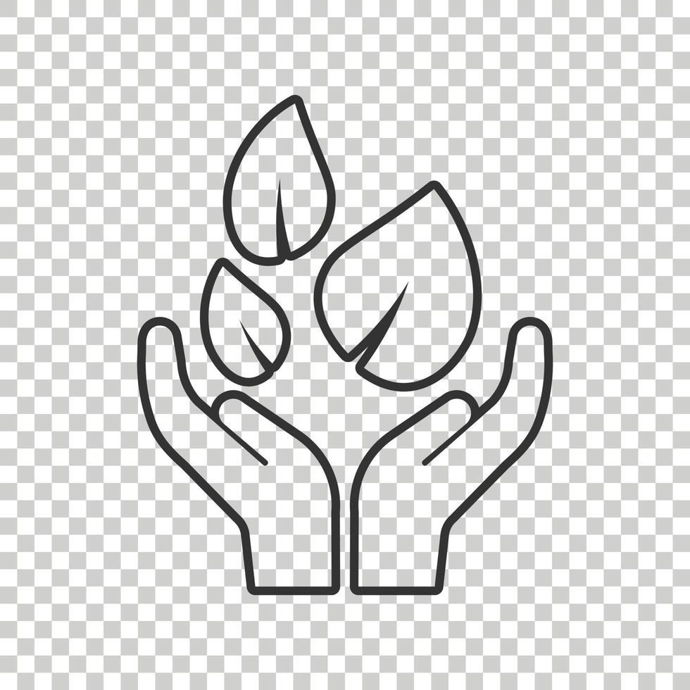 main avec l'icône de la plante dans un style plat. illustration vectorielle de germe de fleur sur fond blanc isolé. concept d'entreprise de signe de protection de l'environnement. vecteur