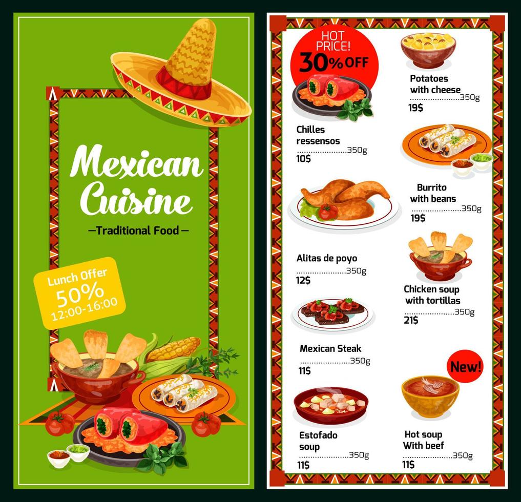 plats du menu du restaurant national mexicain vecteur