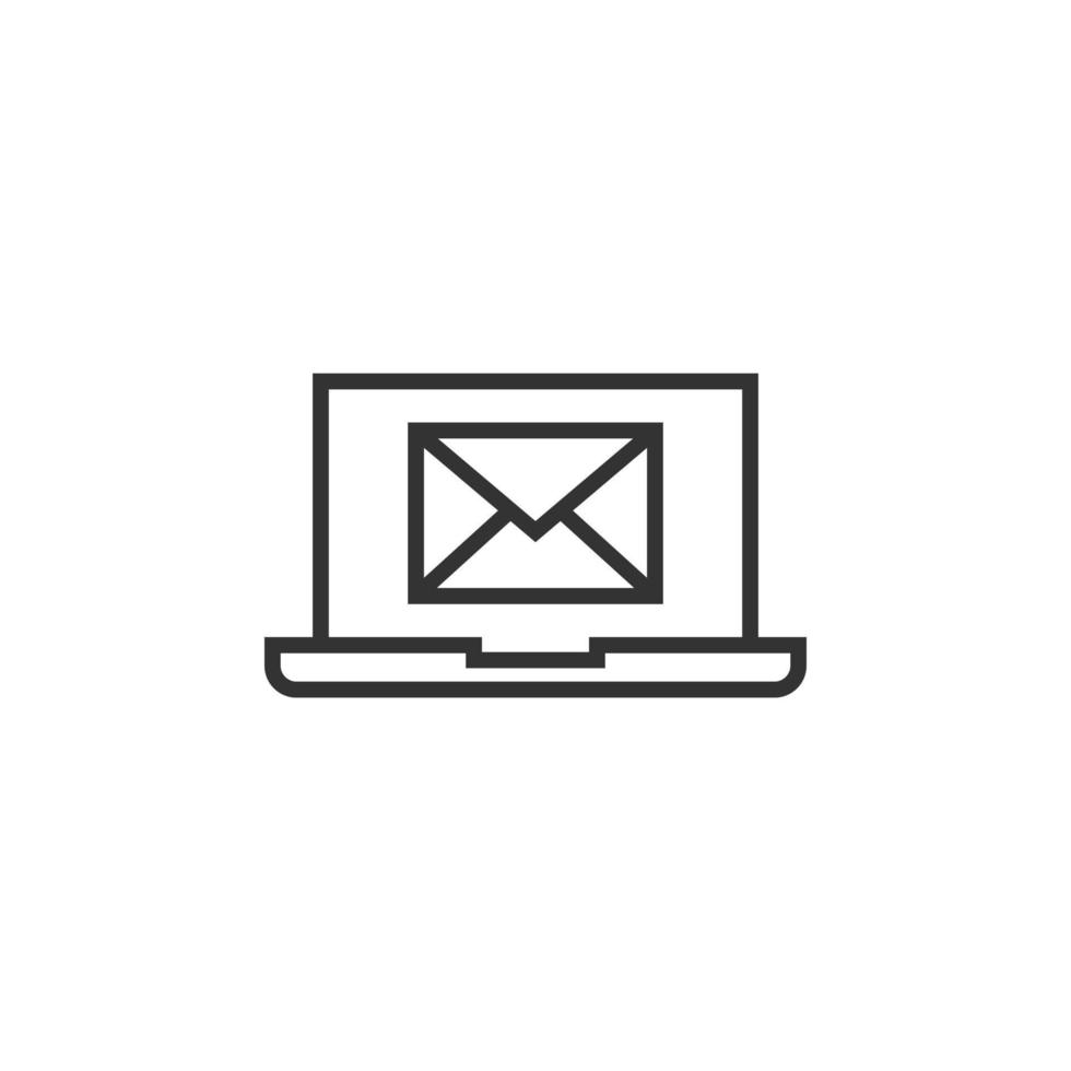 ordinateur portable avec icône e-mail dans un style plat. illustration vectorielle de notification de courrier sur fond blanc isolé. enveloppe avec concept d'entreprise de message. vecteur