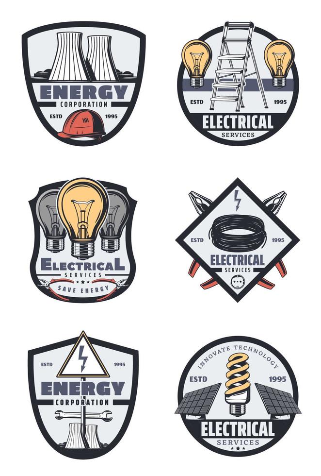 badges rétro de l'industrie électrique et de l'industrie de l'énergie vecteur