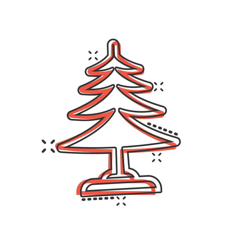 icône de conifère dans le style comique. illustration de vecteur de dessin animé de flore de sapin sur fond blanc isolé. concept d'entreprise de signe d'effet d'éclaboussure d'écologie.