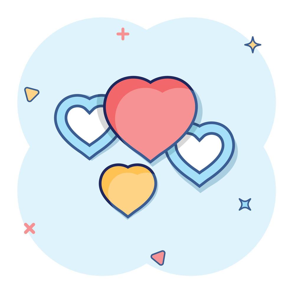 icône de coeur dans le style comique. aime l'illustration vectorielle de dessin animé sur fond blanc isolé. concept d'entreprise effet splash romantique. vecteur