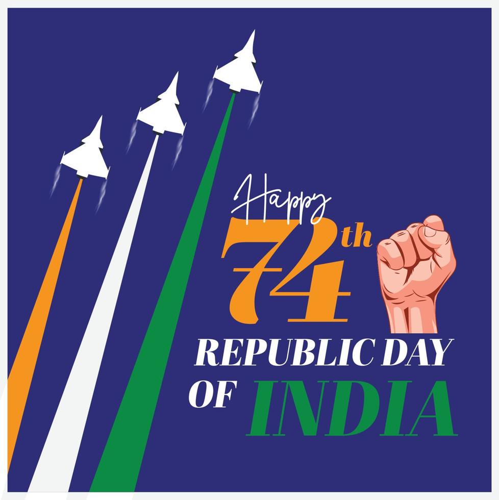 joyeux 74e jour de la république de l'inde. drapeau indien et ballons. célébration de la fête de la république le 26 janvier vecteur