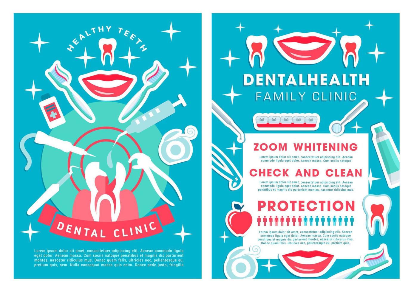 affiche des services de la clinique dentaire avec liste des procédures vecteur