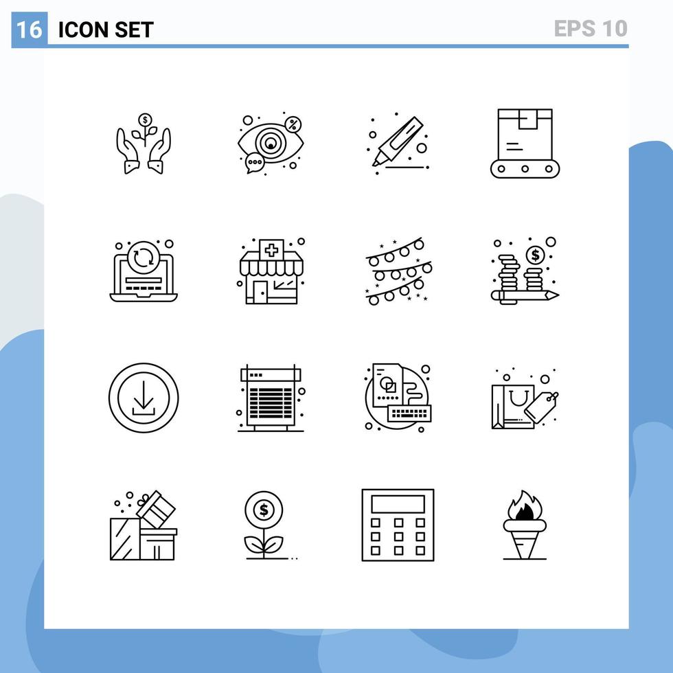 pack de 16 signes et symboles de contours modernes pour les supports d'impression Web tels que le dessin de marqueur de recherche de livraison logistique éléments de conception vectoriels modifiables vecteur