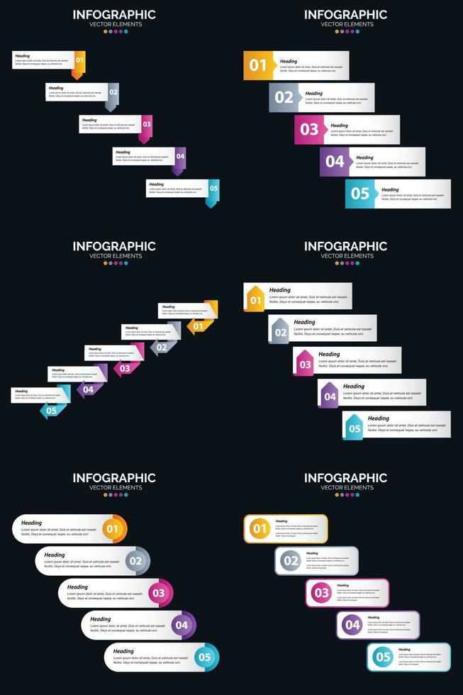 vecteur 6 infographie pack présentation modèle de diapositive 5 étapes cycle diagrammes et chronologies