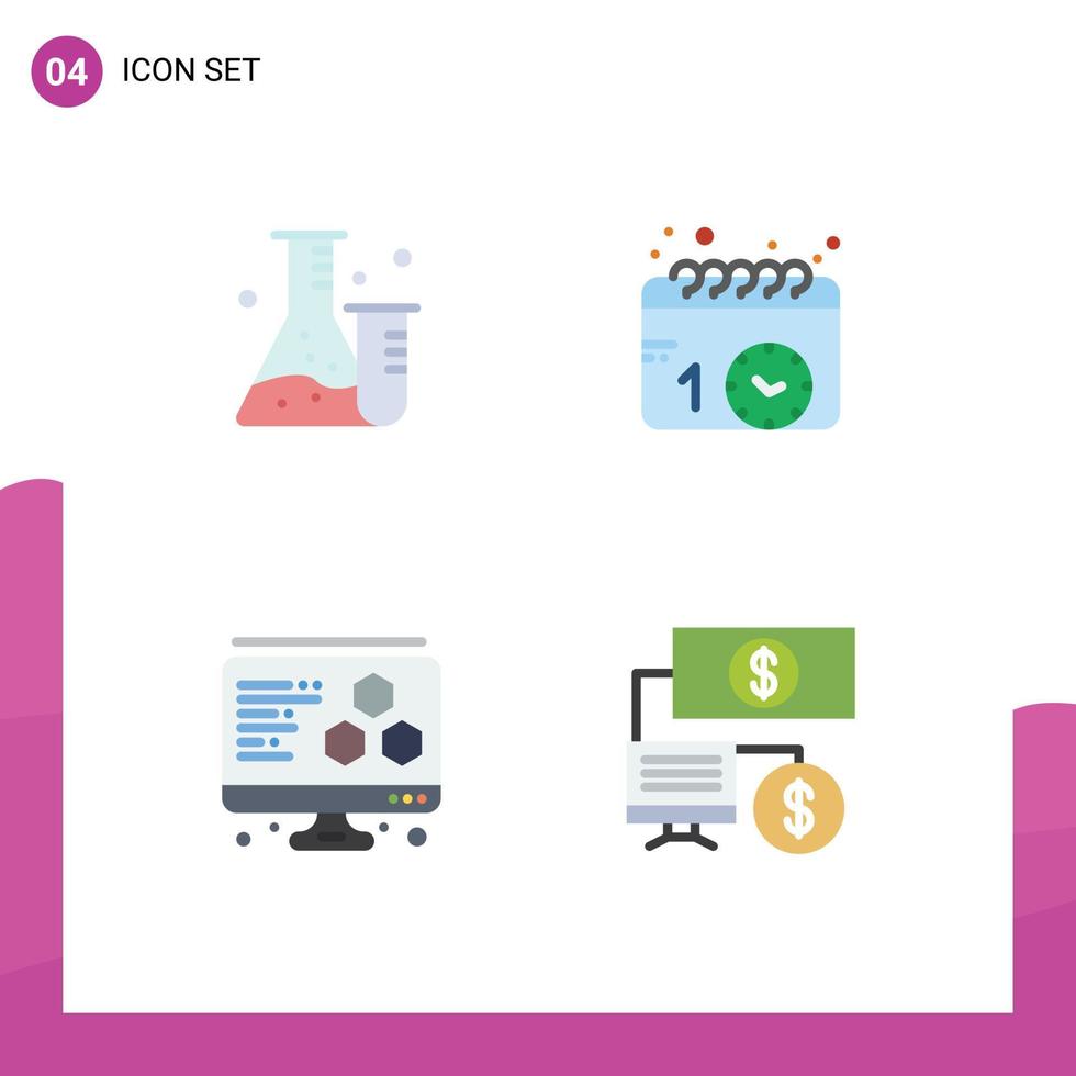 4 icône plate universelle signes symboles de calendrier informatique fiole cliquez sur éléments de conception vectoriels modifiables vecteur