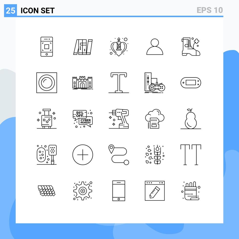ensemble moderne de 25 lignes de pictogrammes d'éléments de conception vectoriels modifiables de romance d'avatar militaire d'utilisateur de démarrage vecteur