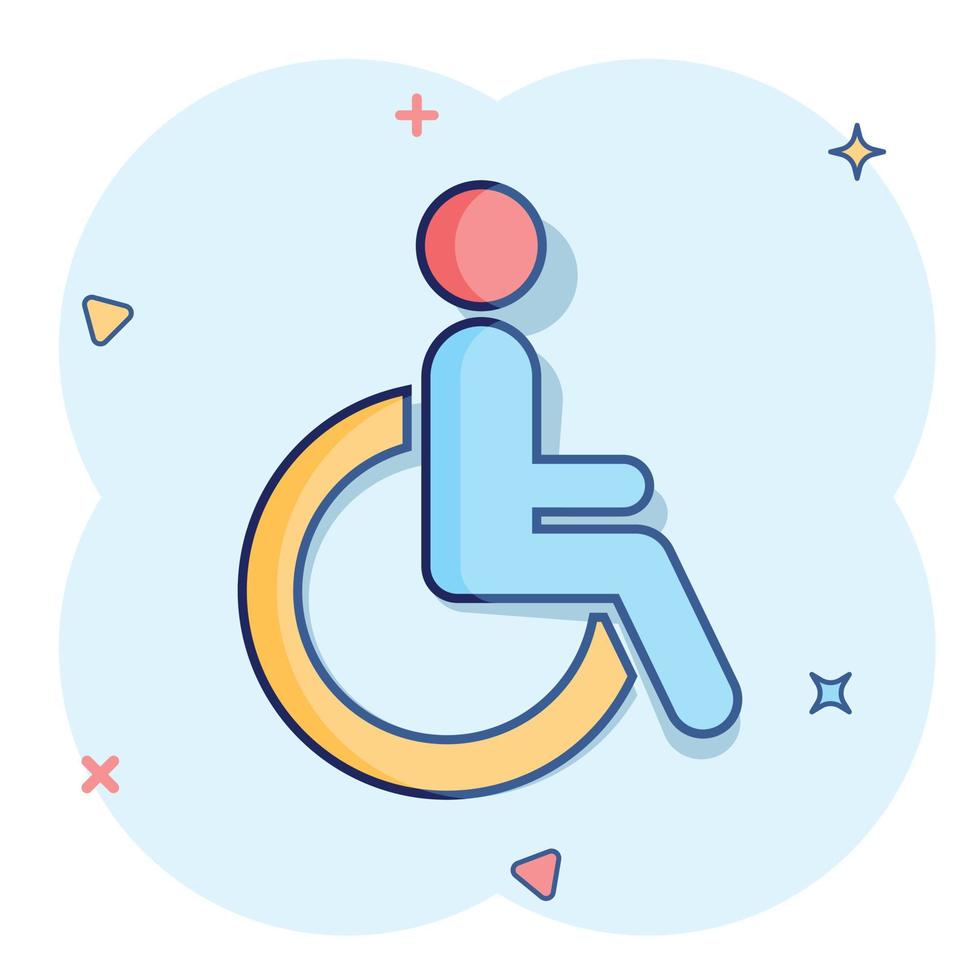 homme de dessin animé de vecteur en icône de fauteuil roulant dans le style comique. pictogramme d'illustration de signe invalide handicapé. concept d'effet d'éclaboussure d'entreprise de personnes.