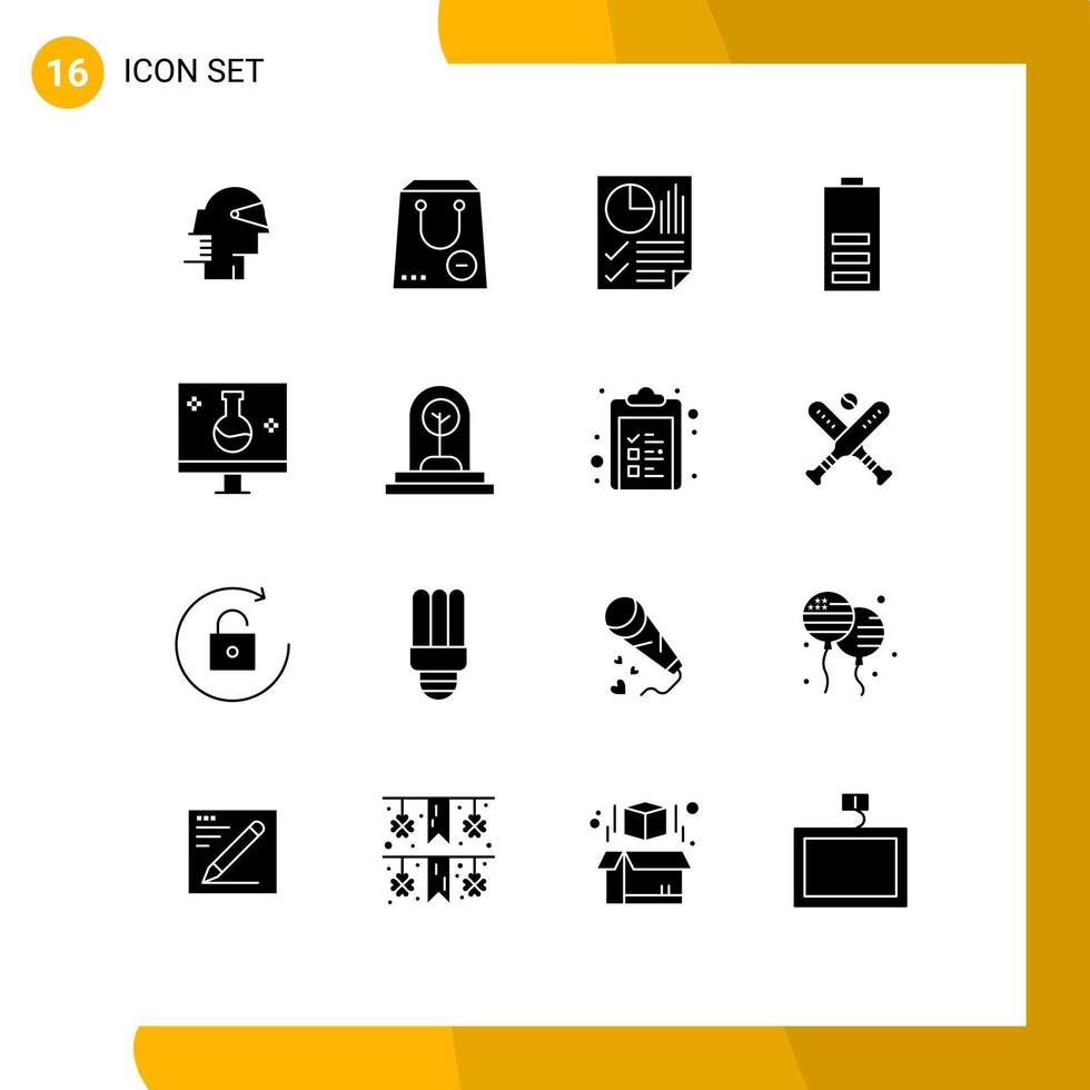 ensemble de 16 pack de glyphes solides commerciaux pour rapport de paquet de batterie électrique éléments de conception vectoriels modifiables vecteur