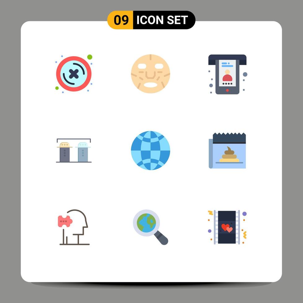 symboles d'icônes universels groupe de 9 couleurs plates modernes de support de papier de bien-être de bouteille mondiale éléments de conception vectoriels modifiables vecteur