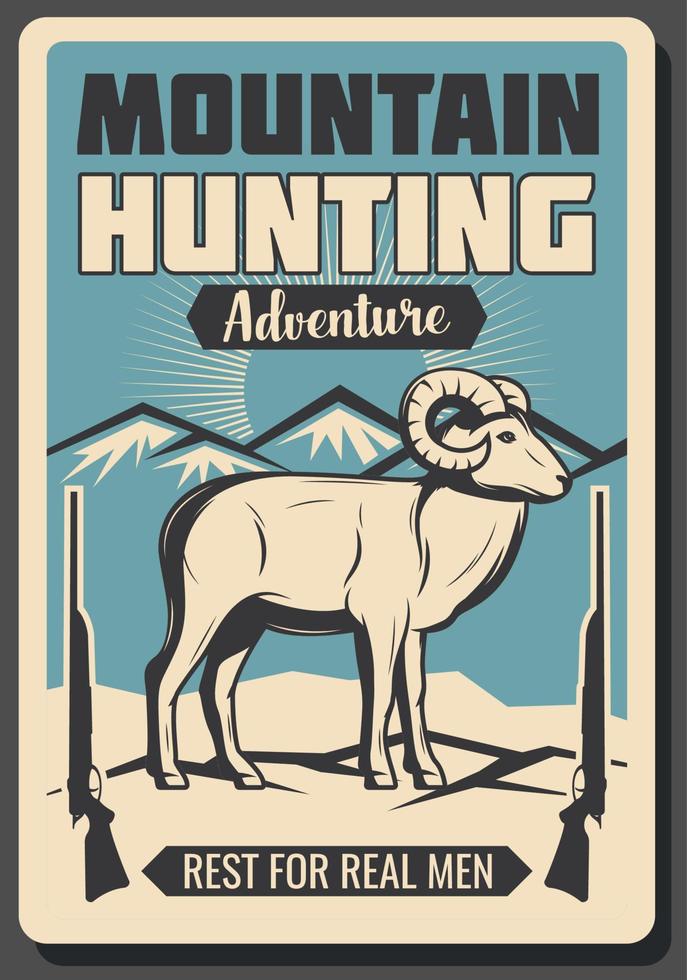 affiche rétro de la saison de chasse aux moutons de montagne vecteur