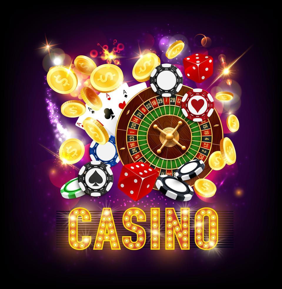 casino en ligne, jeux d'argent, roulette et dés vecteur