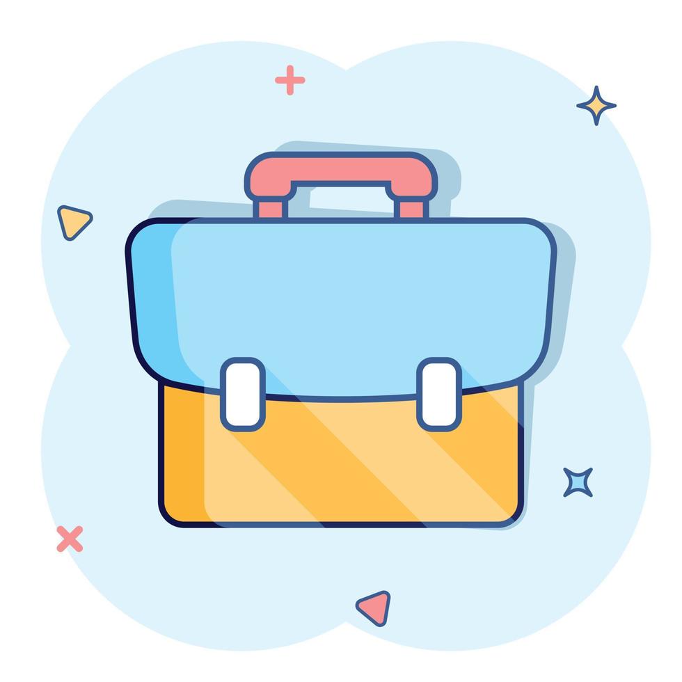 icône de valise de dessin animé de vecteur dans le style comique. pictogramme d'illustration de signe de sac à bagages. concept d'effet d'éclaboussure d'affaires de cas de diplomate.