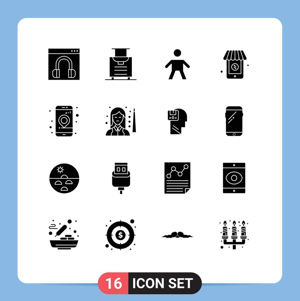 16 interface utilisateur pack de glyphes solides de signes et symboles modernes de navigation gps enfant app shopping éléments de conception vectoriels modifiables vecteur