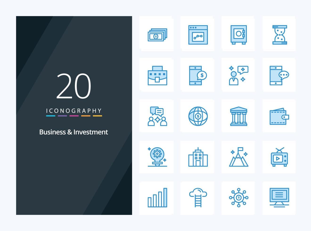20 icônes de couleur bleue d'affaires et d'investissement pour la présentation vecteur