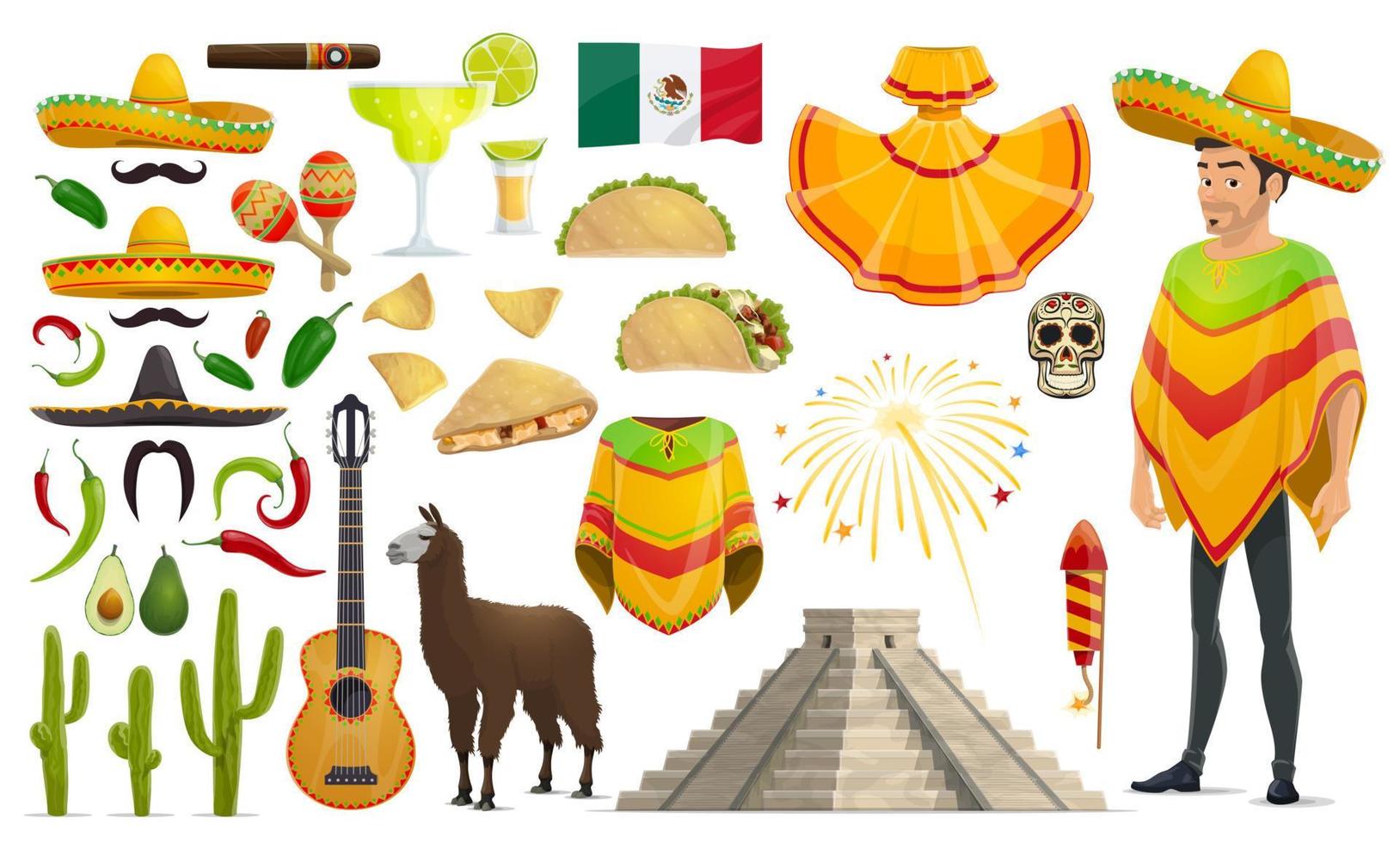 icônes vectorielles de vacances mexicaines cinco de mayo vecteur