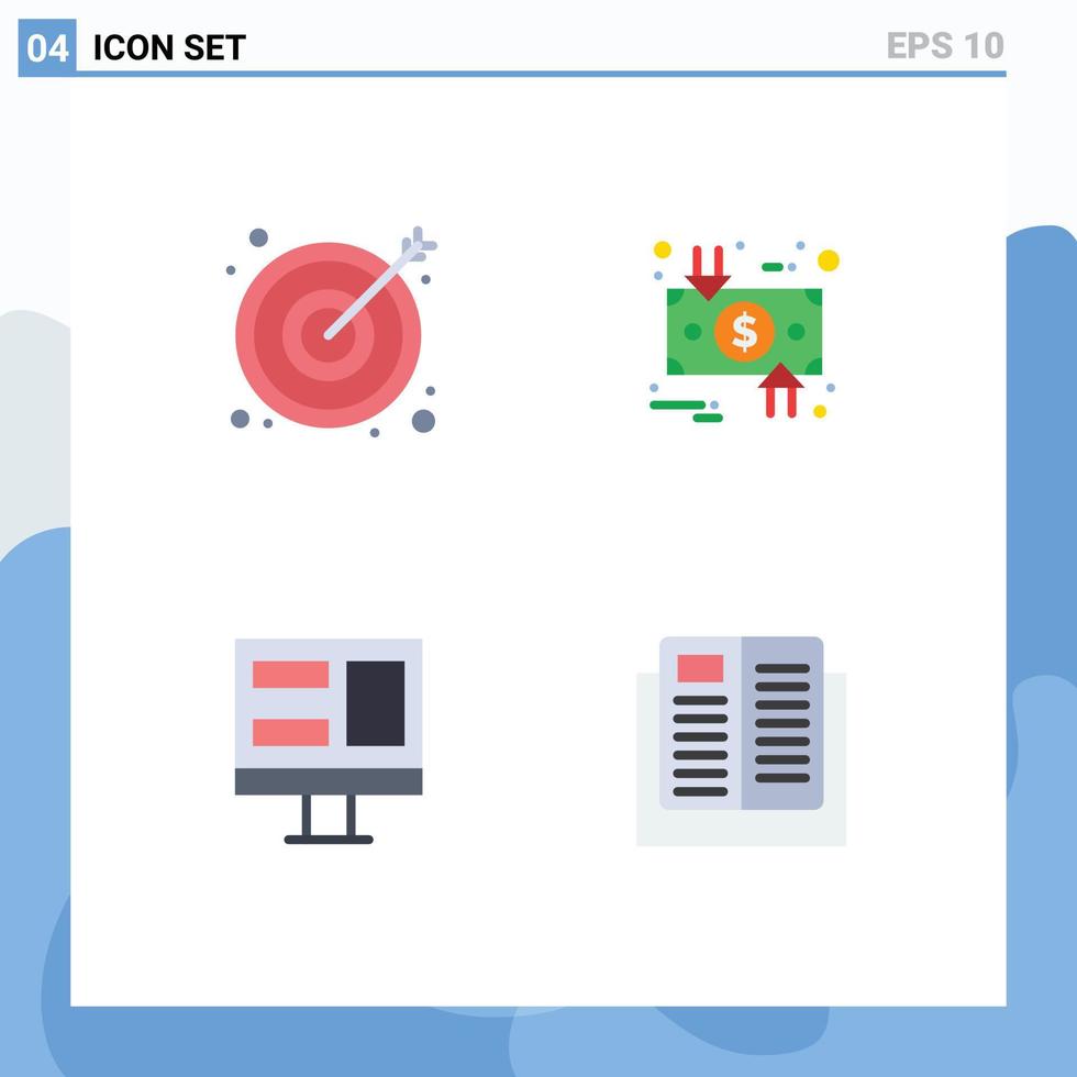 ensemble moderne de 4 icônes et symboles plats tels que le moniteur de flèche charge dollar e éléments de conception vectoriels modifiables vecteur