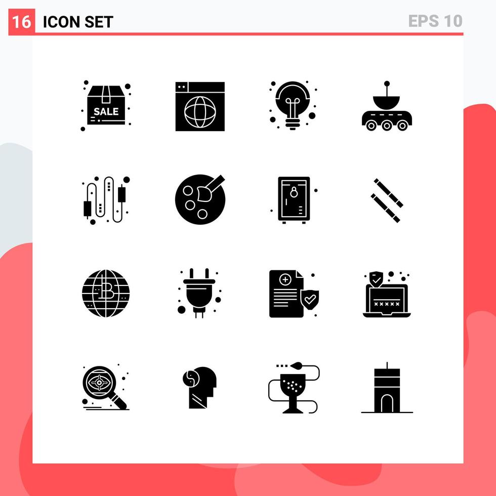 groupe de 16 signes et symboles de glyphes solides pour l'idée de satellite du monde de la science spatiale éléments de conception vectoriels modifiables vecteur