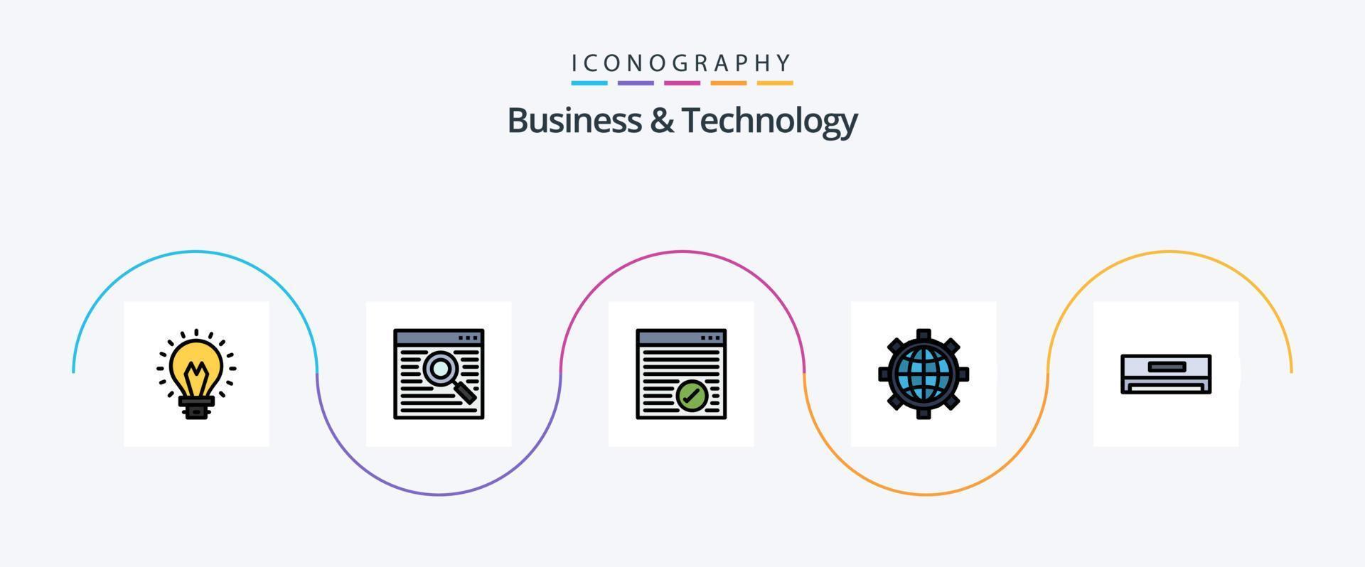 pack d'icônes plat rempli de 5 lignes commerciales et technologiques, y compris le refroidissement. monde. navigateur. préférence. navigateur vecteur