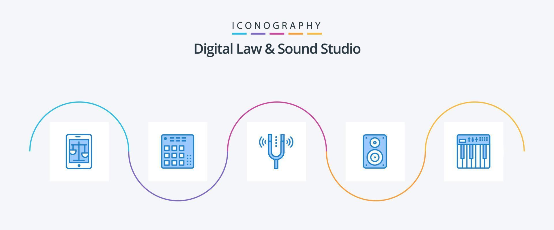 loi numérique et pack d'icônes bleu studio de son 5 comprenant un haut-parleur. l'audio. habitent. référence. Kamerton vecteur