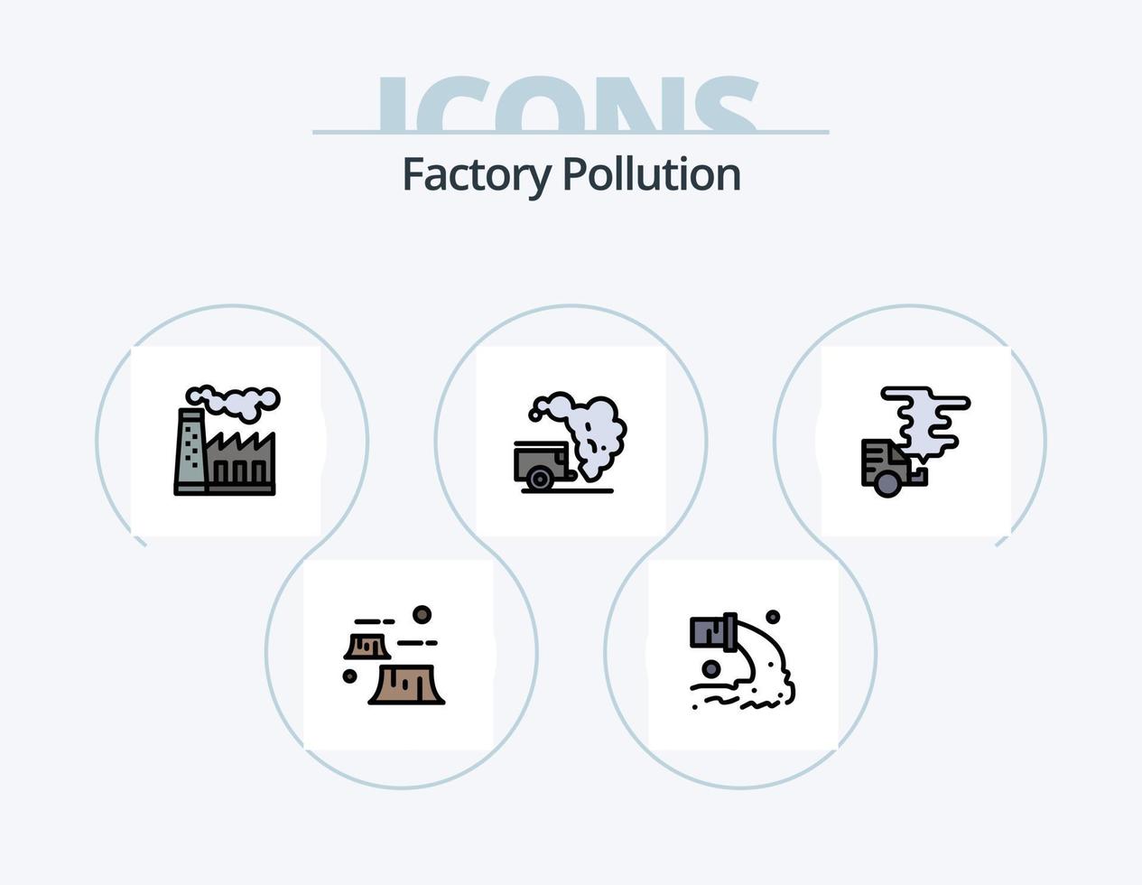 ligne de pollution d'usine remplie d'icônes pack 5 conception d'icônes. co-pollution. air. un camion. transport. la pollution vecteur