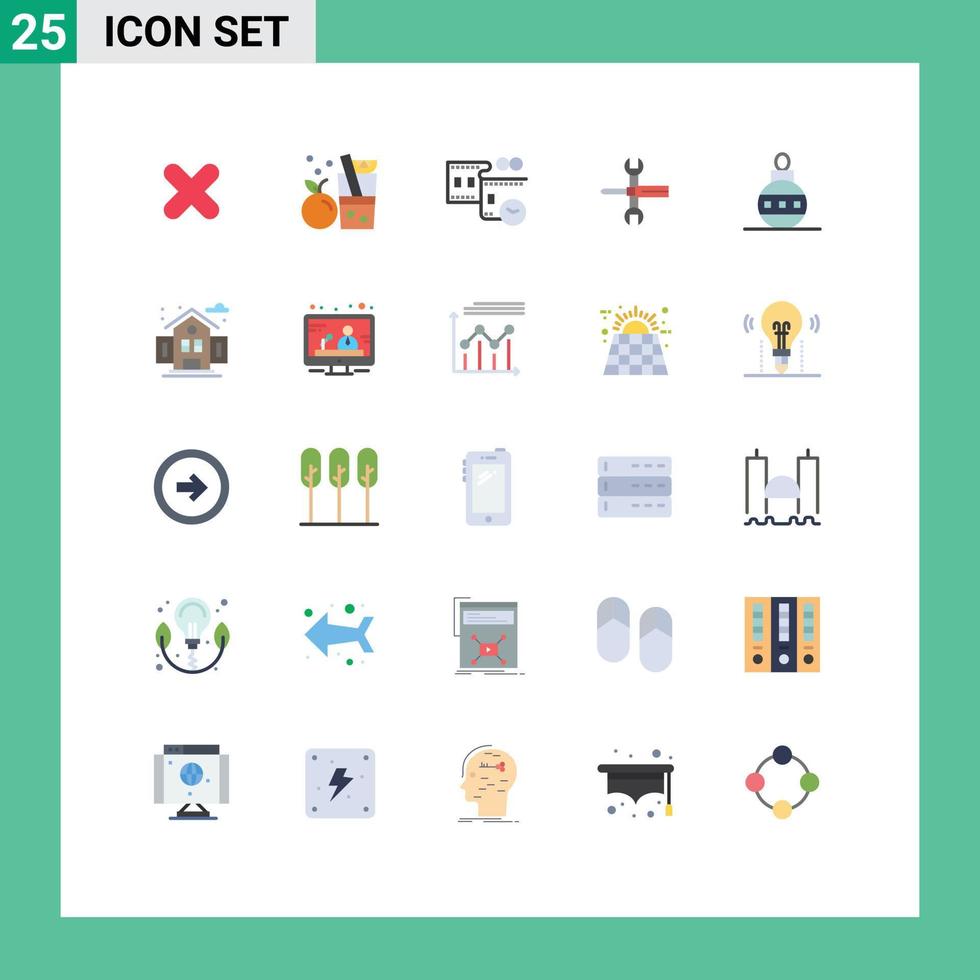 groupe de 25 signes et symboles de couleurs plates pour les paramètres de tournevis de bobine de film de clé à molette éléments de conception vectoriels modifiables vecteur