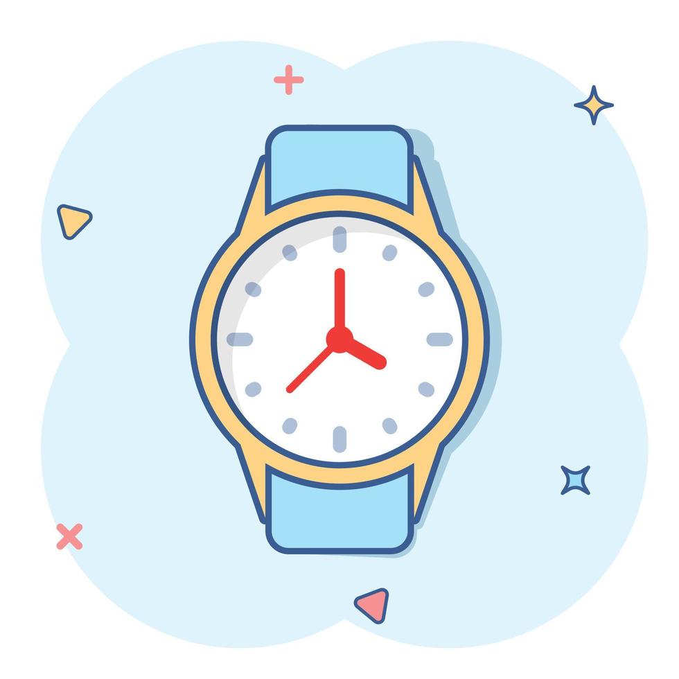 icône de montre-bracelet dans le style comique. illustration de vecteur de dessin animé d'horloge à main sur fond blanc isolé. concept d'entreprise d'effet d'éclaboussure de bracelet de temps.